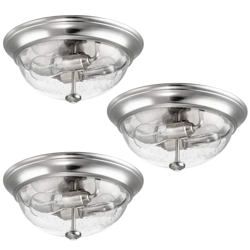 Prominence Home Madalyn 13-Inch Seeded Glass Flush-Mount Ceiling Light – Nickel Finish (3-Pack) 1