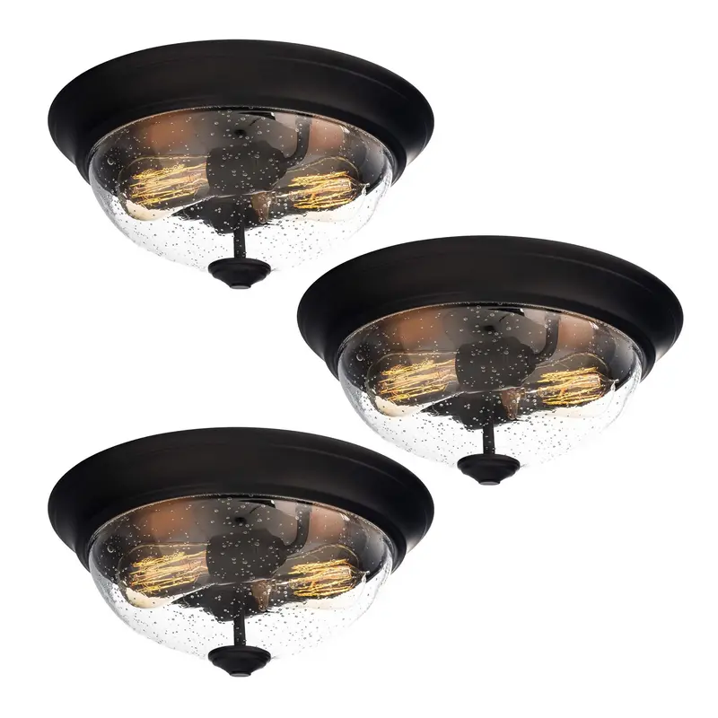 Prominence Home Madalyn Flush-Mount Ceiling Light – 13-Inch Indoor Fixture In Bronze (3-Pack) 1