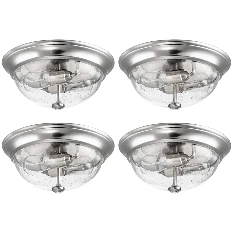 Prominence Home Madalyn Seeded Glass Flush-Mount Ceiling Lights – 4-Pack Nickel Finish, 13-Inch Diameter 1