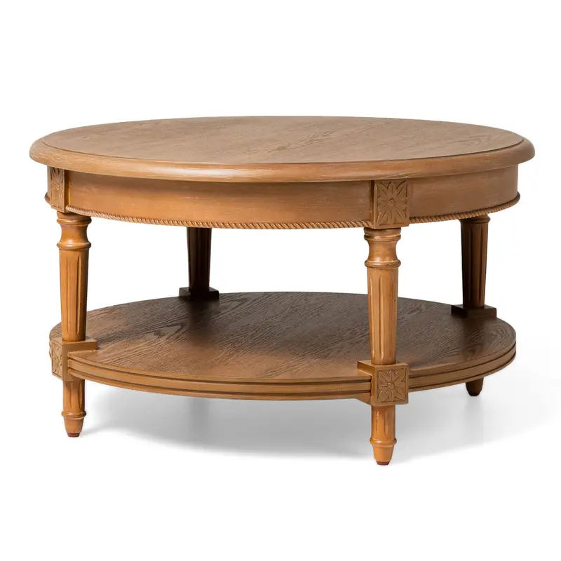 Pullman Round Coffee Table By Maven Lane – Natural Unfinished Wood Look (Pre-Owned) 1