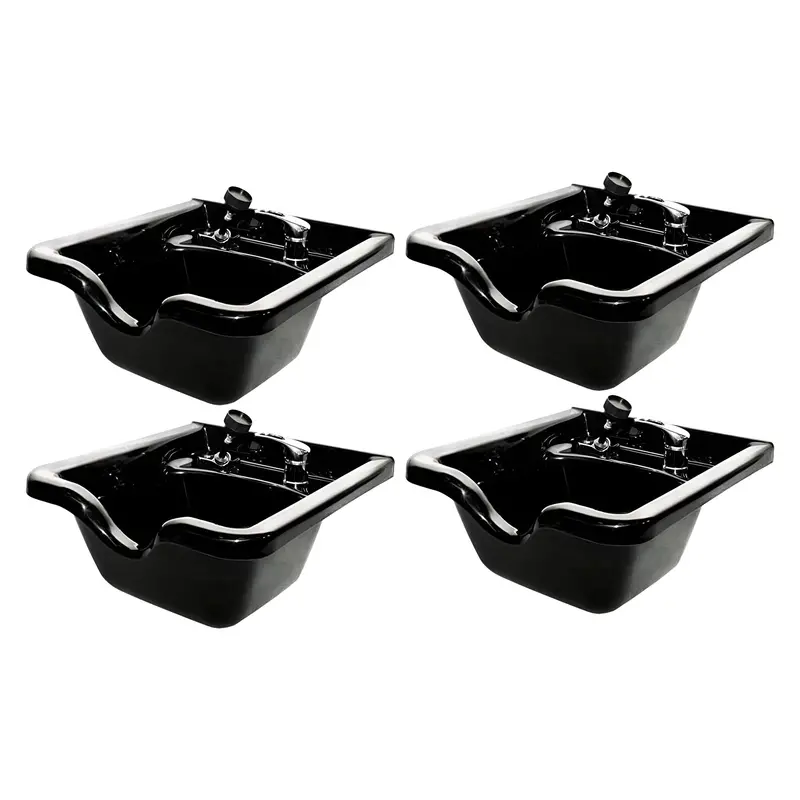 Puresana 4-Pack Square Plastic Salon Bowls With Sink Compatibility – Black Utility Tubs 1