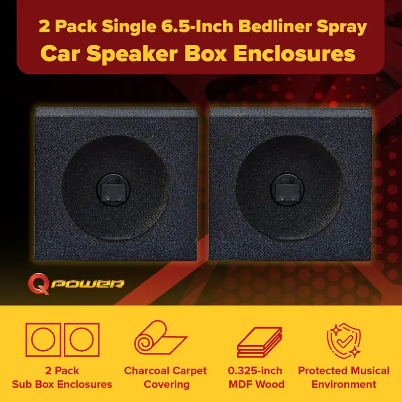 Qpower Qbomb 6.5" Speaker Enclosures For Truck Bedliners – Pair, Durable Spray-On Design (Open-Box) 2
