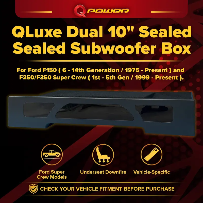 Qpower Qluxe Dual 10-Inch Sealed Subwoofer Enclosure For Ford F-150, F-250, And F-350 Super Crew Cab 2