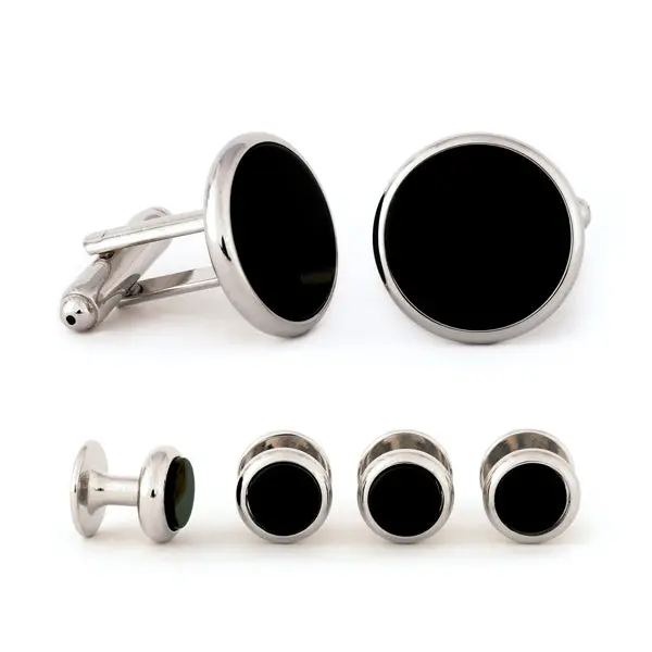 Radius-Edged Black Onyx Cuff Links And Studs 1