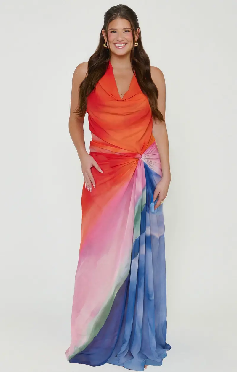 Remi Maxi Dress In Sunset Palette – Ruffled Tiered Evening Dress 1