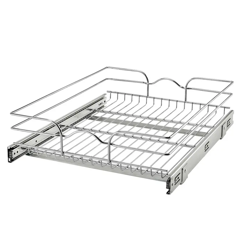 Rev-A-Shelf 18" X 22" Single Pullout Basket Organizer For Kitchen Cabinets – Chrome Finish 1