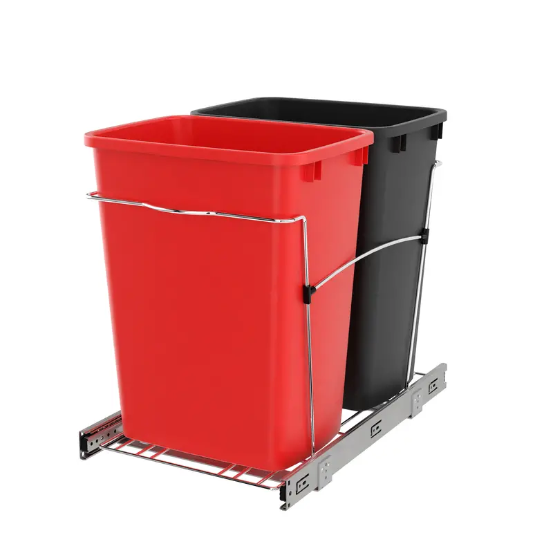 Rev-A-Shelf Rv-18Kd-1618C-S Double Pull-Out Trash Can – 35-Quart Kitchen Waste Organizer (Red) 1