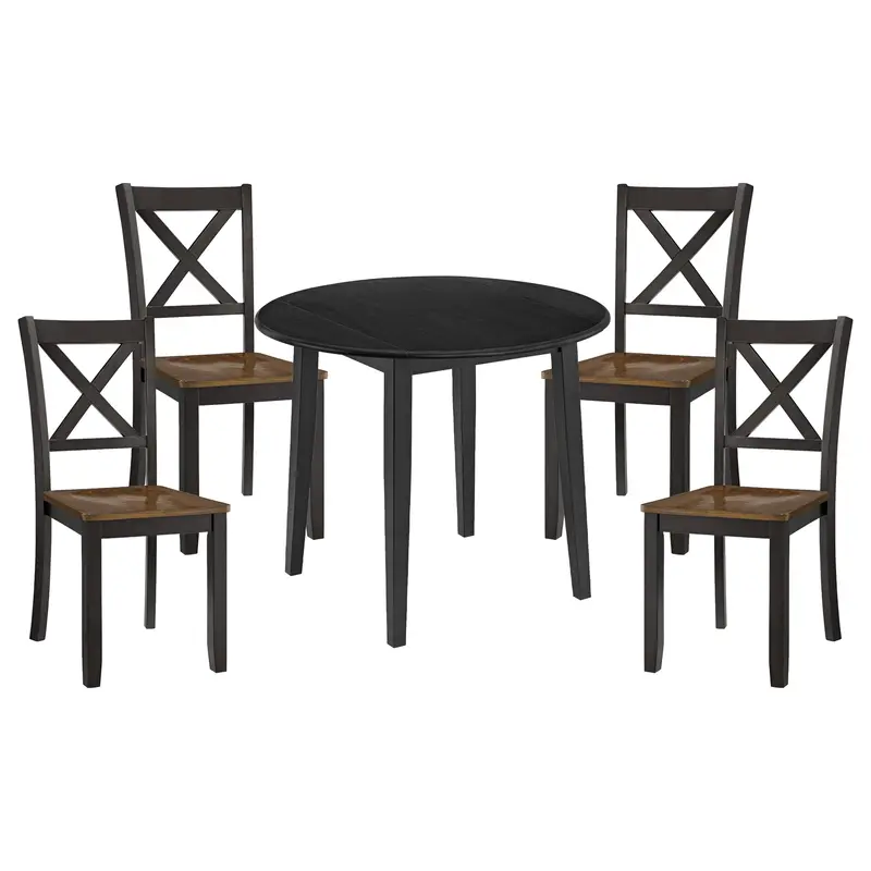 Rome + Oak Drop-Leaf Dining Table Set With 4 X-Back Chairs – Black Wood Finish 1