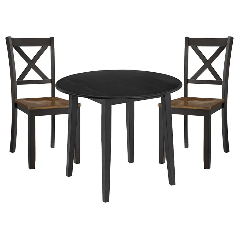 Rome + Oak Drop-Leaf Dining Table With 2 X-Back Chairs – Black Wood Finish 1