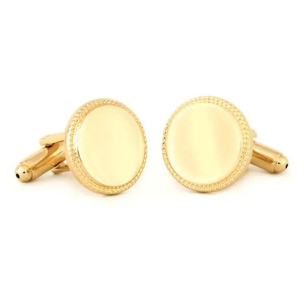 Round Beaded Edge Cuff Links – Polished Stainless Steel 1
