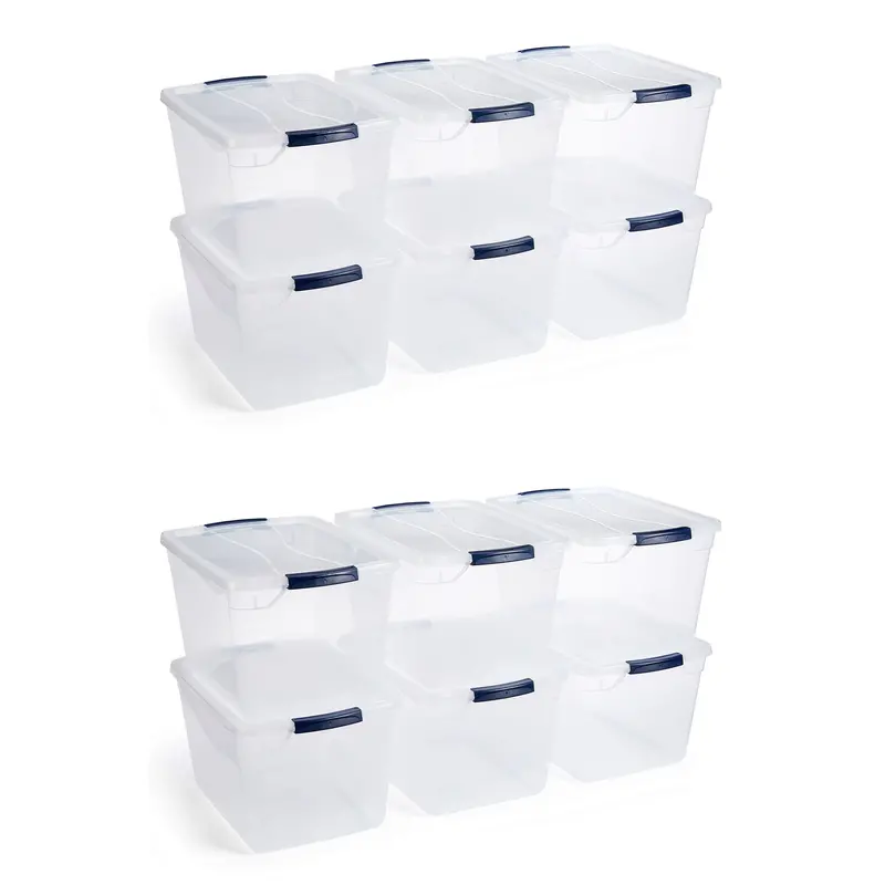 Rubbermaid Cleverstore 32-Quart Latching Storage Tote – Stackable Plastic Bin With Lid (12-Pack) 1