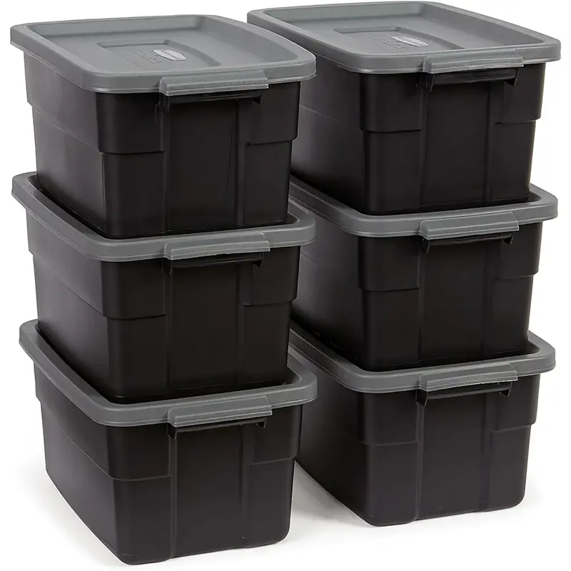 Rubbermaid Roughneck 3-Gallon Heavy-Duty Tote – Black & Cool Gray, 6-Pack (Open-Box) 1