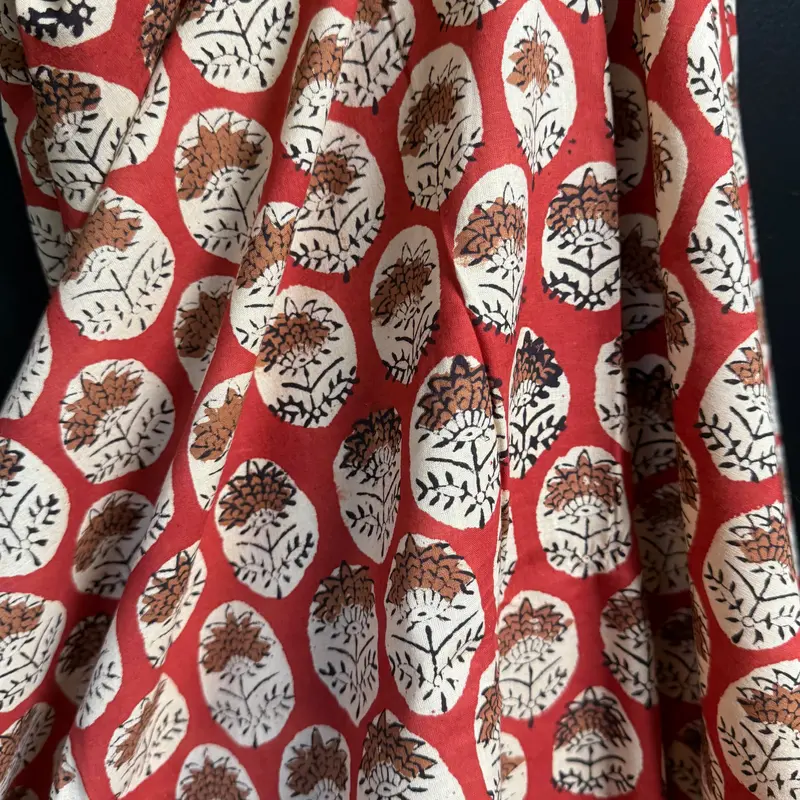 Rust Blossom Medallion Bagru Cotton Fabric – Traditional Block-Printed Textile 1