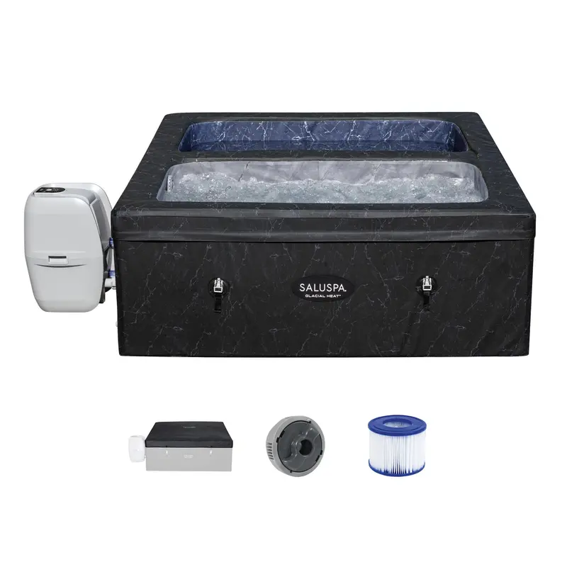 Saluspa Glacial Heat Thermacore Ice Bath & Hot Tub – 69" X 64.5" X 24", Black Stone Square Design With Airjet System 1