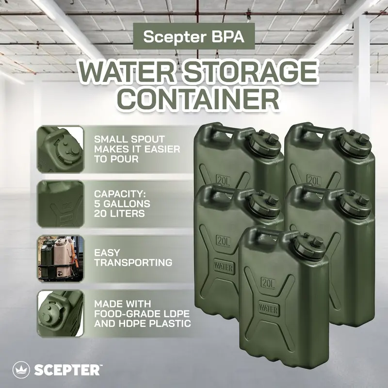 Scepter 5-Gallon (20L) Green Portable Water Storage Container – 5-Pack 2