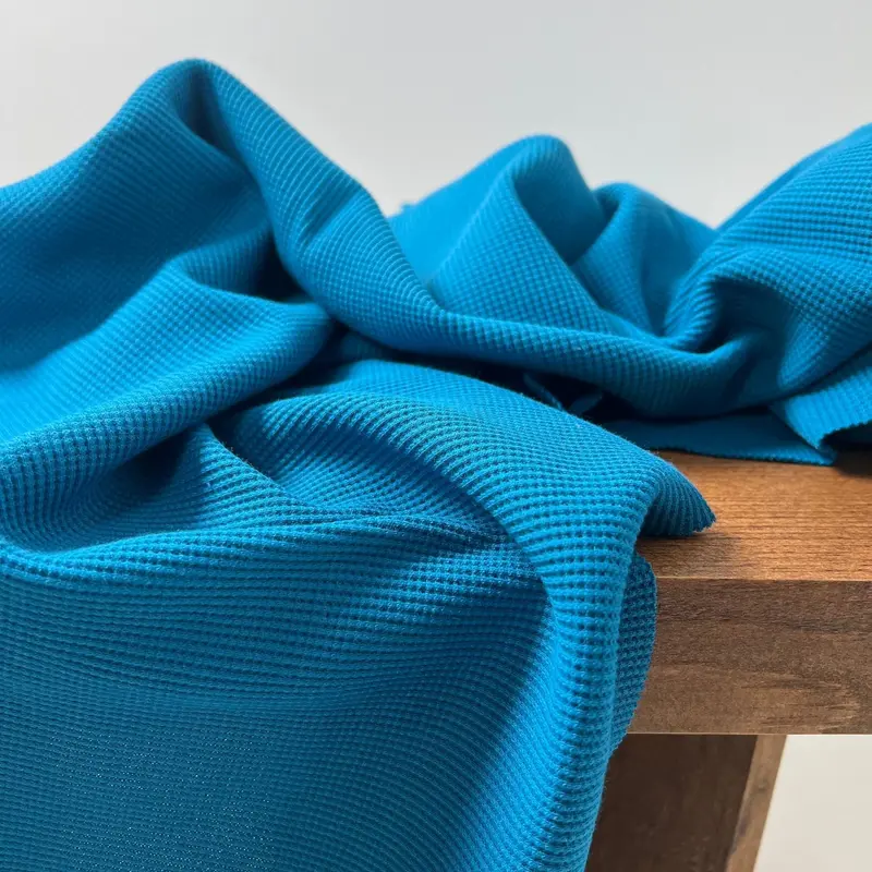 Seaport Blue Organic Cotton Waffle Thermal – Textured, Warm & Eco-Friendly 1