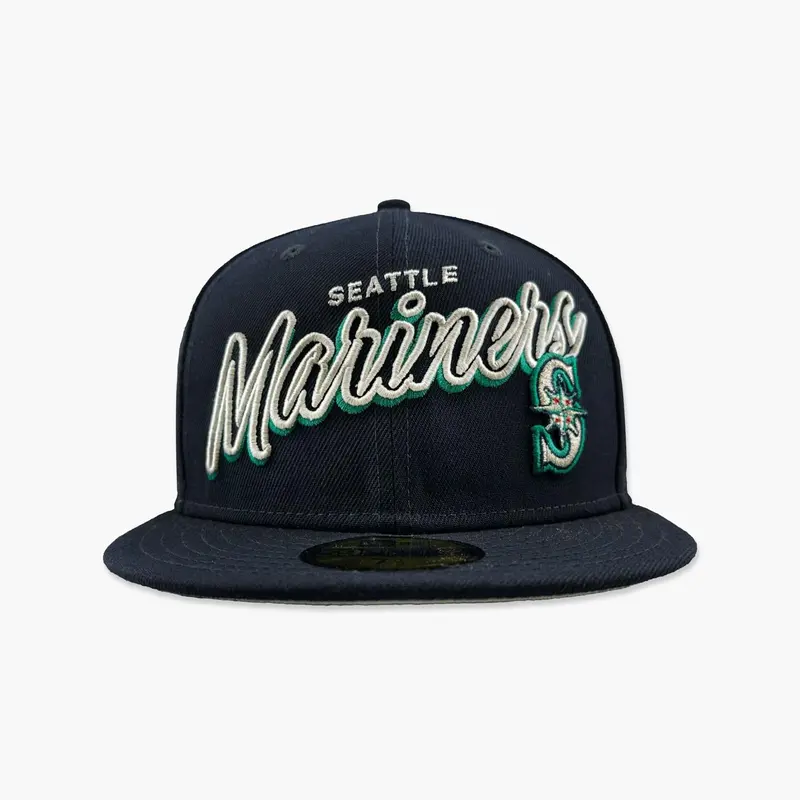 Seattle Mariners Navy Script Logo Fitted Cap 1