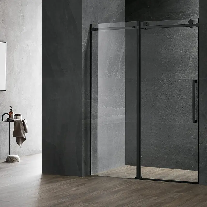 Serene Valley Frameless Sliding Shower Door – 48" X 74", Square Rail, Matte Black 1