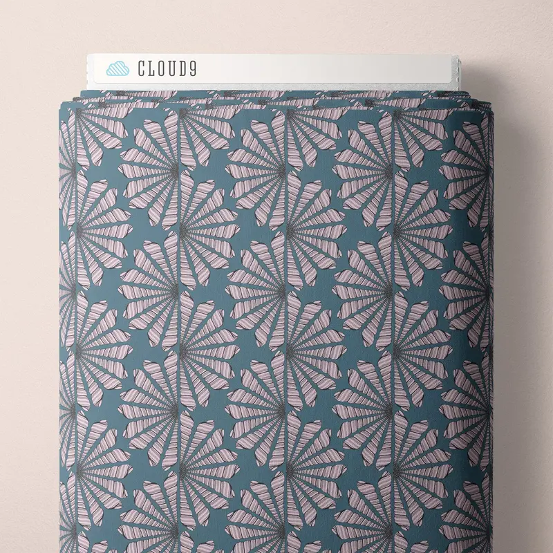 Shell Fan Poplin – Blue And Pink Seashell Serenade Design – Jayme Murray X Cloud 9 1