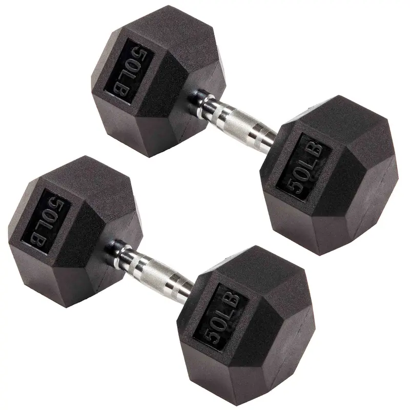Signature Fitness Hex Dumbbell Set – 50 Lb Total Weight, Rubber-Coated Strength Kit 1