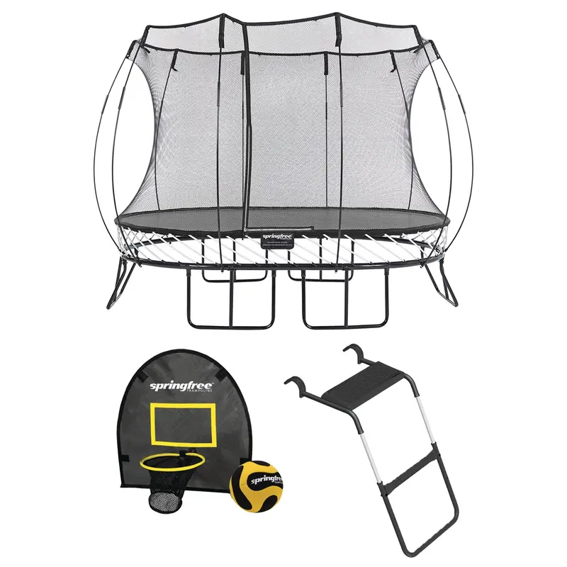 Springfree 8' X 11' Outdoor Trampoline With Safety Enclosure, Hoop Game, And Step Ladder 1