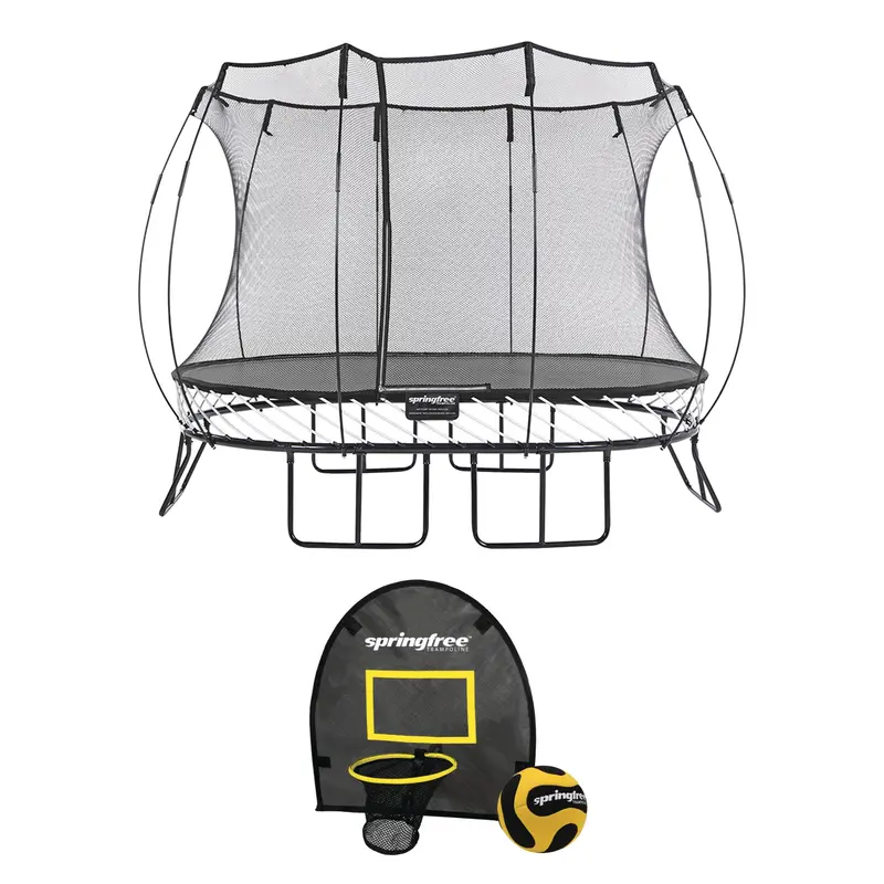 Springfree Oval 8' X 11' Trampoline With Integrated Flexrhoop Basketball System – Kid-Safe Design 1