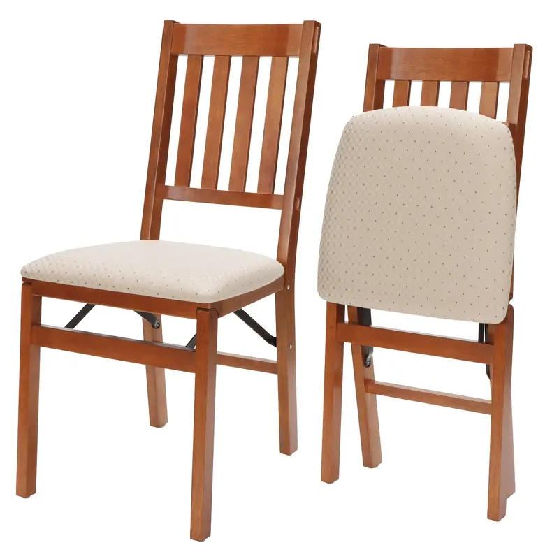 Stackmore Cherry-Finished Wooden Folding Chairs For Arts & Crafts – Padded Seat, 2-Piece Set 1