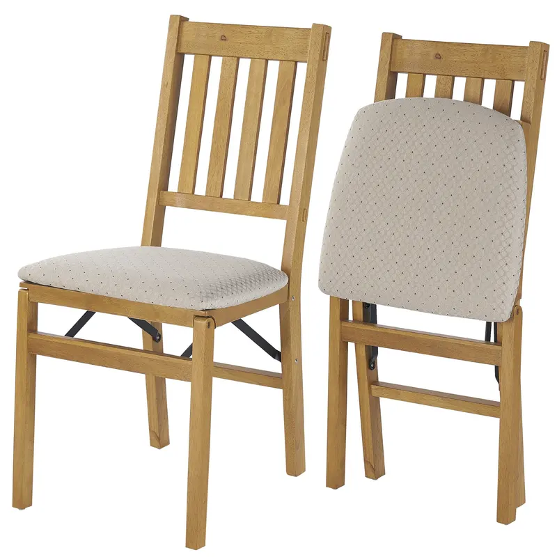 Stackmore Oak-Finished Wooden Folding Chairs For Creative Activities – Cushioned Seat, 2-Pack 1