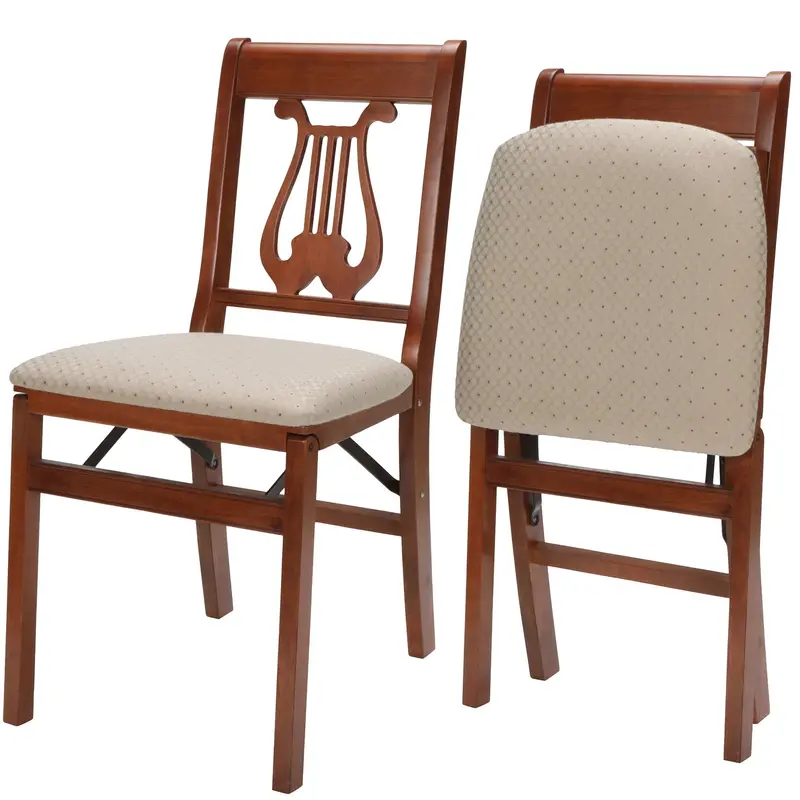 Stakmore Cherry-Finished Wooden Folding Chairs With Padded Seats – Set Of Two 1