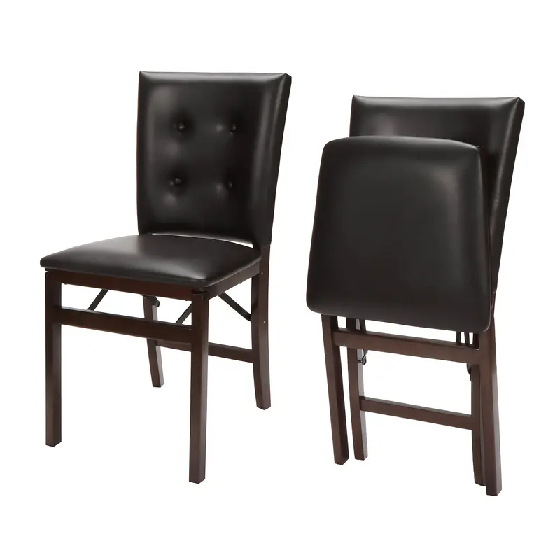 Stakmore Espresso Parson’S Folding Chairs With Genuine Leather Seats (2-Pack) 1