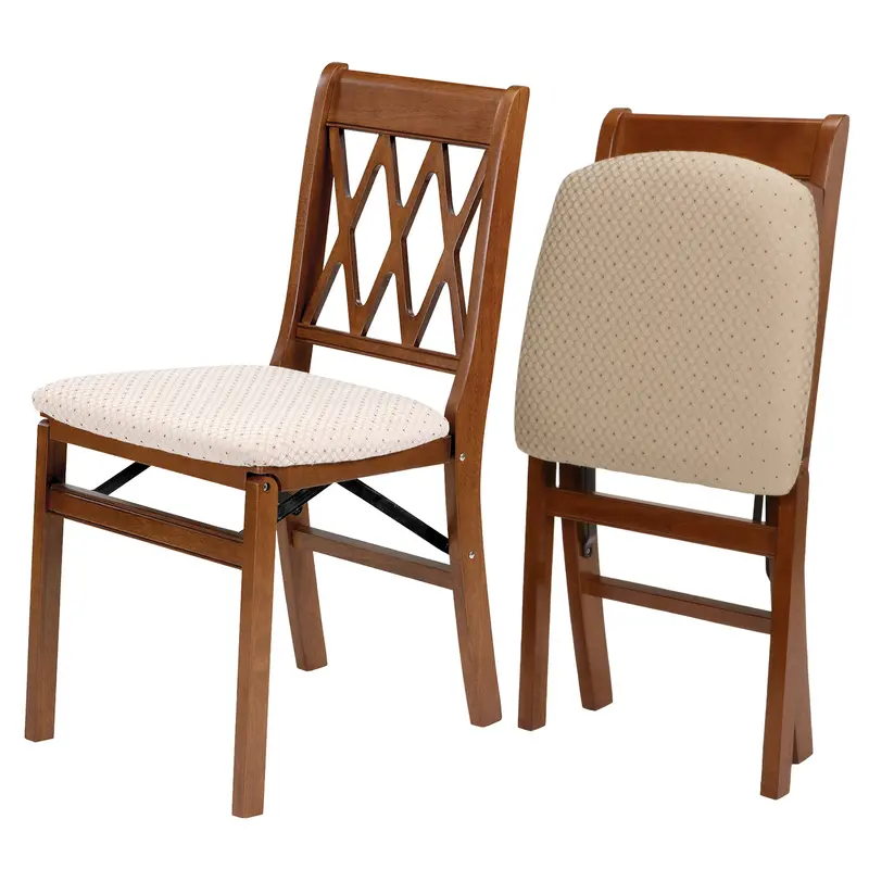 Stakmore Fruitwood Folding Chairs – Lattice-Back Wooden Seating With Padded Seats, Set Of 2 1