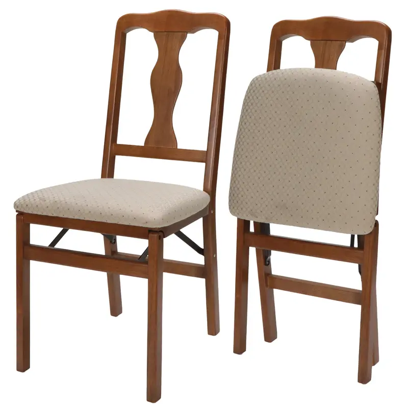 Stakmore Queen Anne-Style Folding Chairs In Fruitwood With Padded Seating (2-Pack) 1