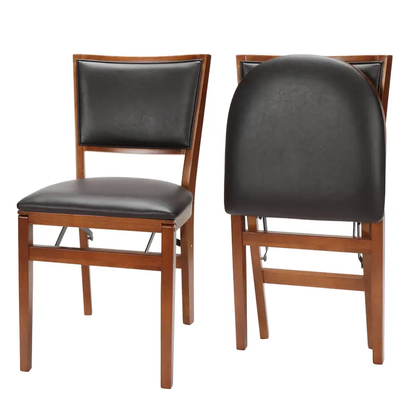 Stakmore Retro Upholstered Folding Chairs With Fruitwood Frames (2-Pack) 1