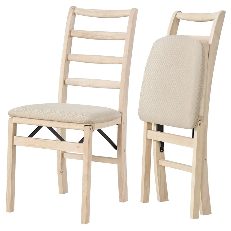 Stakmore Shaker Ladderback Folding Chairs – Upholstered, Unfinished Wood, Set Of 2 1