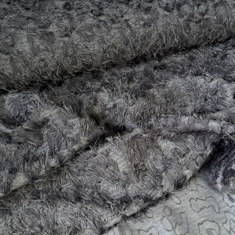 Steel Blue Textured Dimensional Leopard Print Deadstock Fabric 1