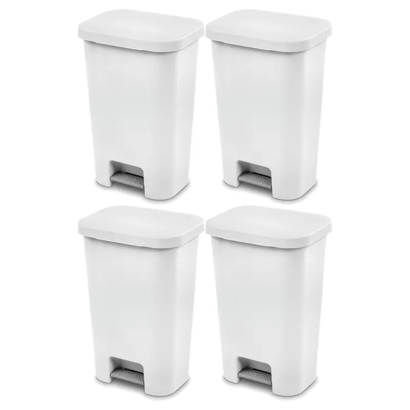 Sterilite 11.9-Gallon Step-On Wastebasket – Rectangular Design, White, 4-Pack 1