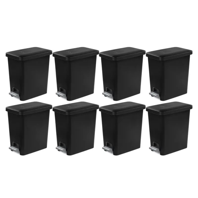 Sterilite 2.7-Gallon Step-On Trash Can – Rectangular Design, Black (8-Pack) 1