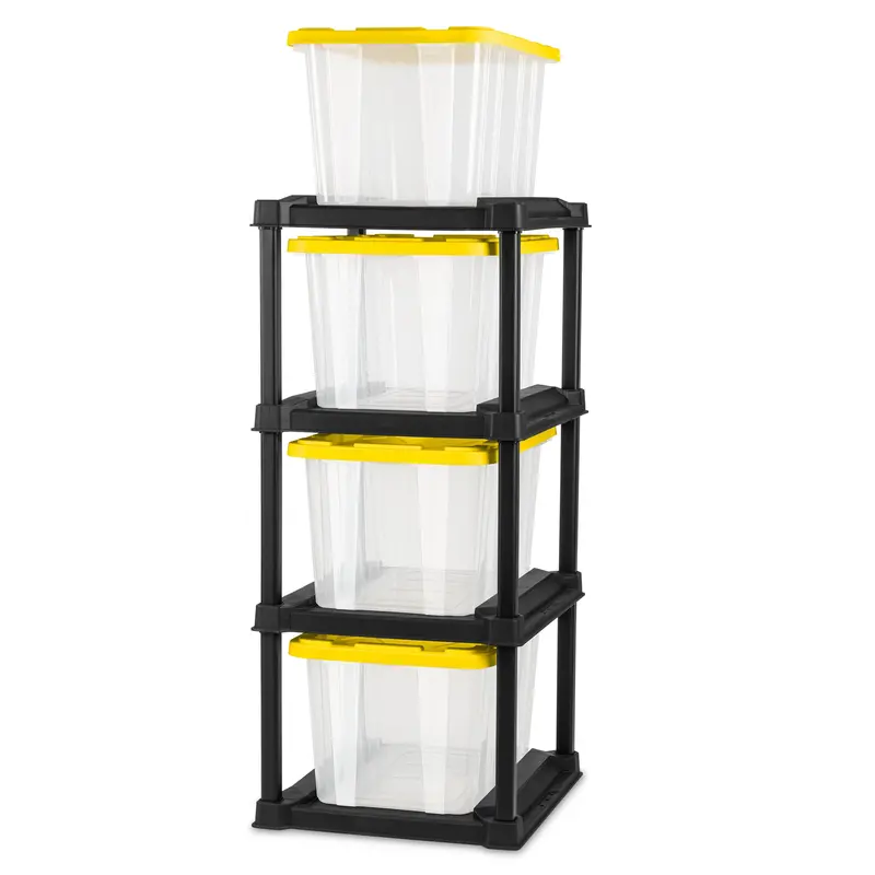 Sterilite 4-Tier Rolling Tote Rack System With Four 27-Gallon Heavy-Duty Storage Bins 1