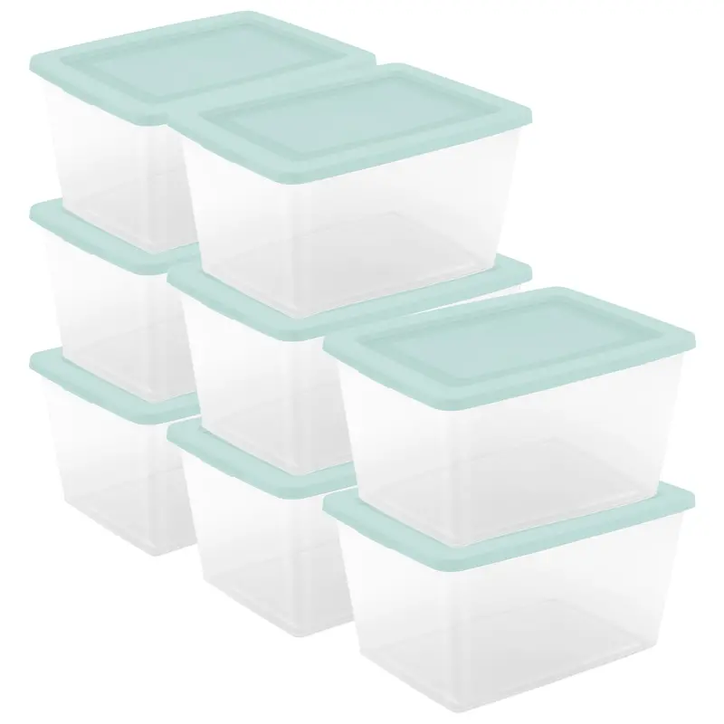 Sterilite 58-Quart Clear Storage Boxes With Lids – Mint-Tinted Set Of 8 1