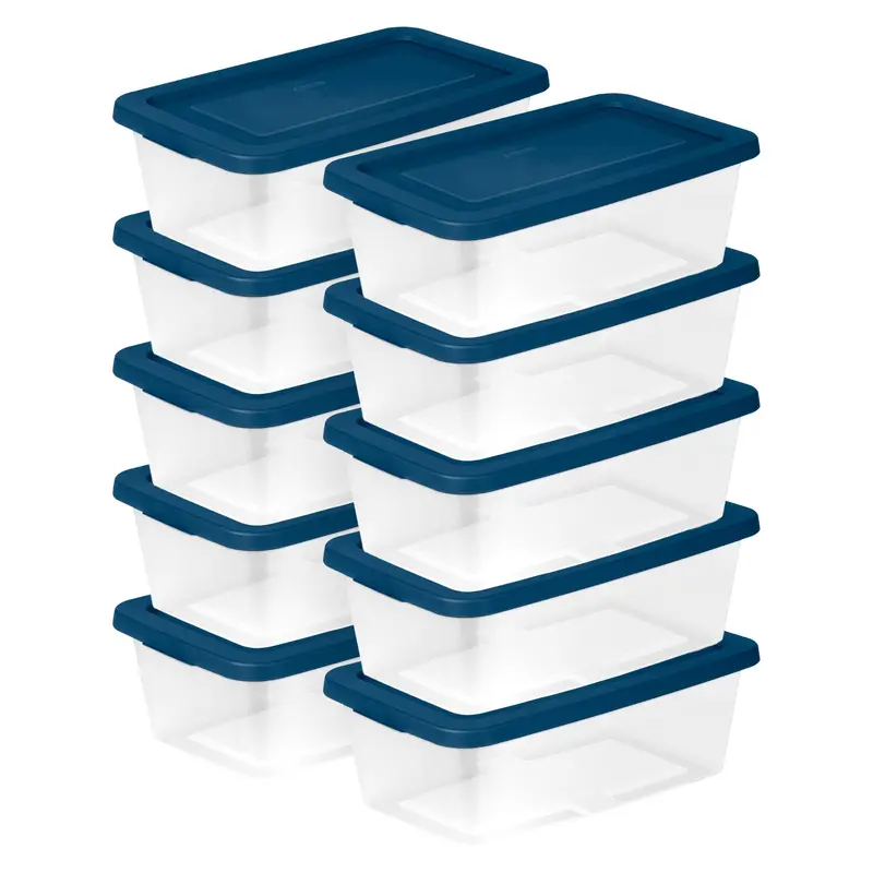 Sterilite 6-Quart Clear Stackable Storage Boxes With Lids – Blue Set Of 10 1