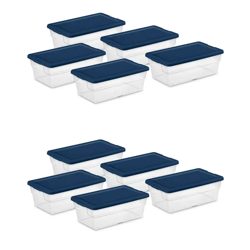Sterilite 6-Quart Stackable Storage Container With Lid – Marine Blue (10-Pack) 1