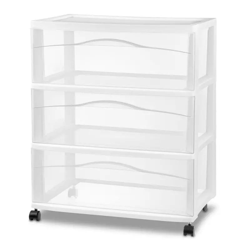 Sterilite Wide 3-Drawer Rolling Storage Cart – White Frame Organizer 1