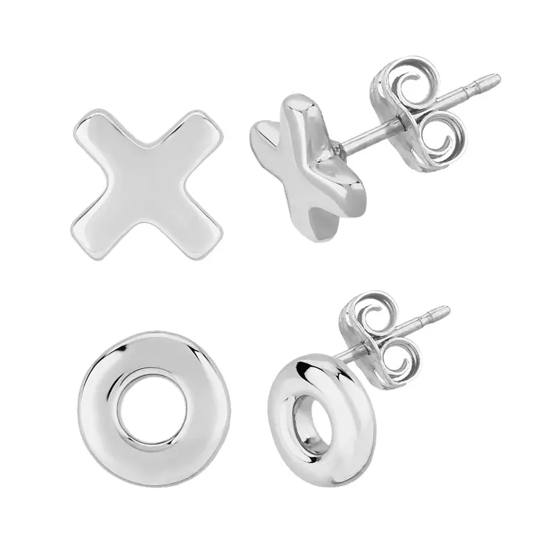 Sterling Silver 8Mm Hugs & Kisses Flat Hoop Earrings 1