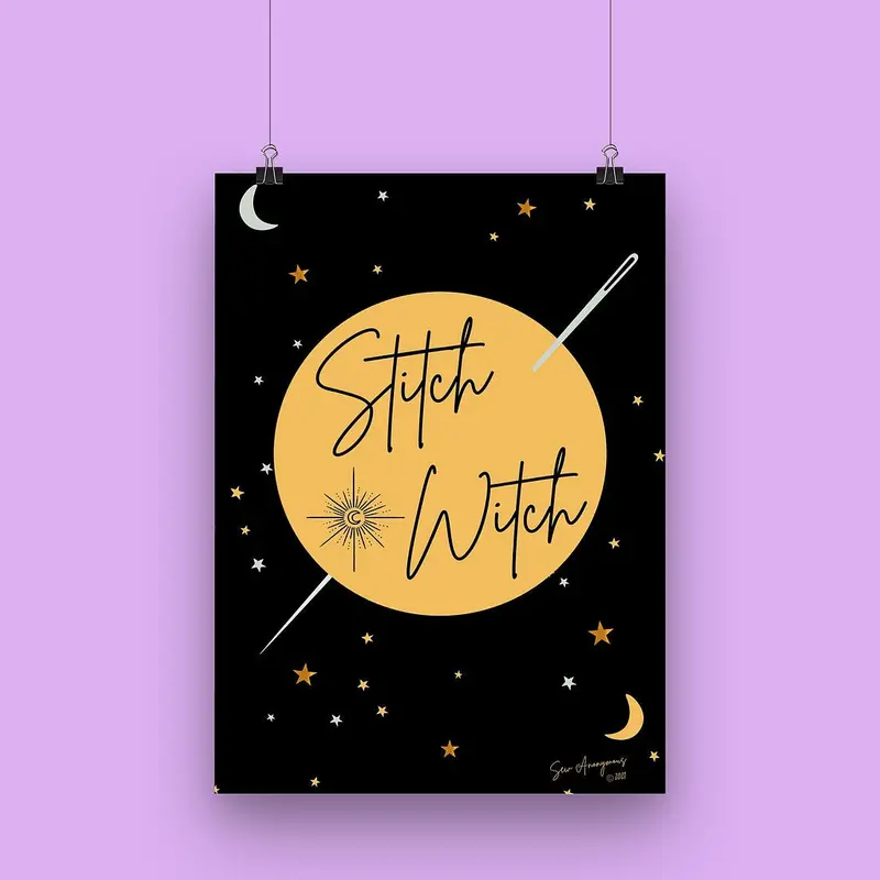 "Stitch Witch" A4 Whimsical Sewing Art Print By Sew Anonymous 1