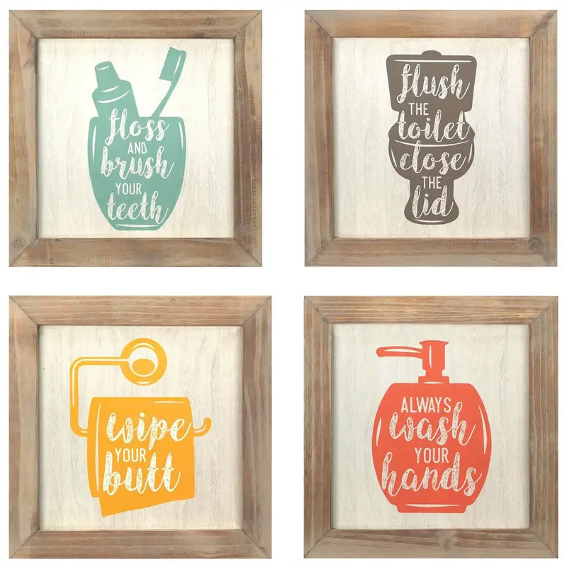Stratton Home Decor Humorous Bathroom Wall Art Print – "Floss, Flush, Wipe, Wash", Open-Box 1