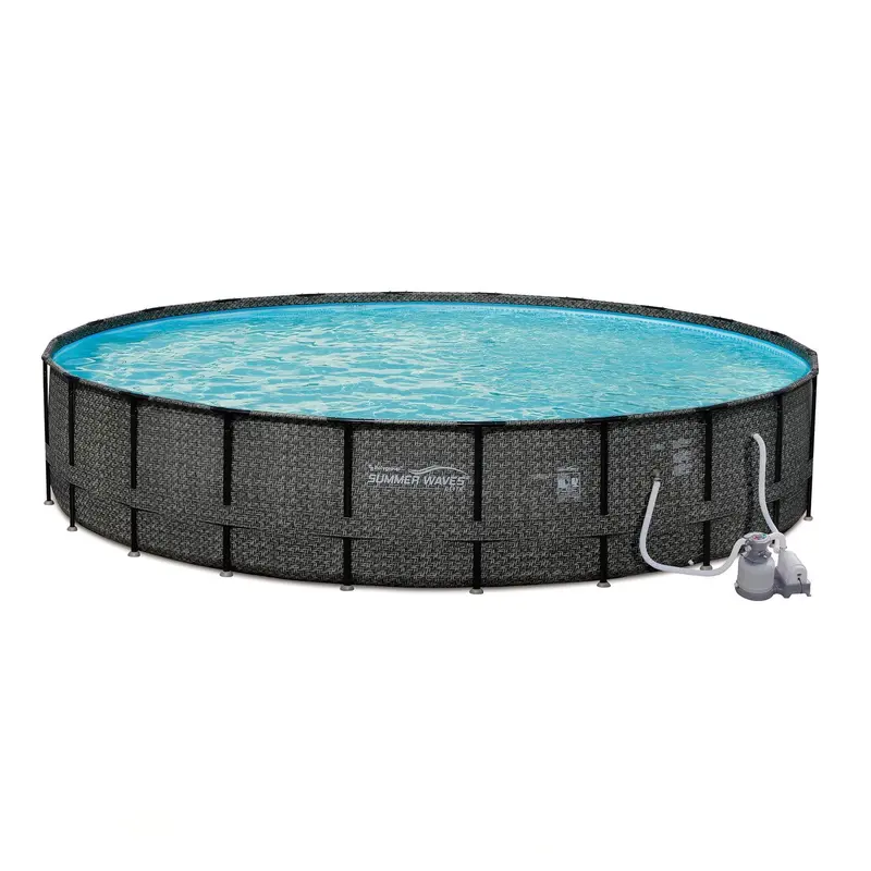 Summer Waves 24-Foot Round Above-Ground Frame Pool Kit – Includes Sand Filter Pump (Open-Box) 1