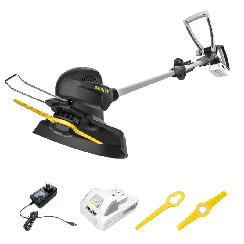 Sun Joe 24V Cordless 10-Inch Stringless Lawn Trimmer With Sharperblade Charger – Green 1