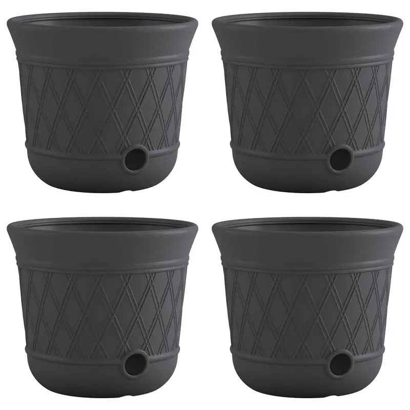 Suncast 14" X 12" Outdoor Hose Organizer Pot – Sleek Gray Resin (4-Pack) 1