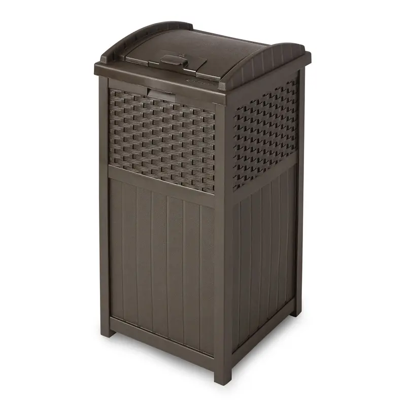 Suncast Ghw1732 Outdoor Waste Bin – 33-Gallon Weather-Resistant Trash Hideaway In Java Brown 1