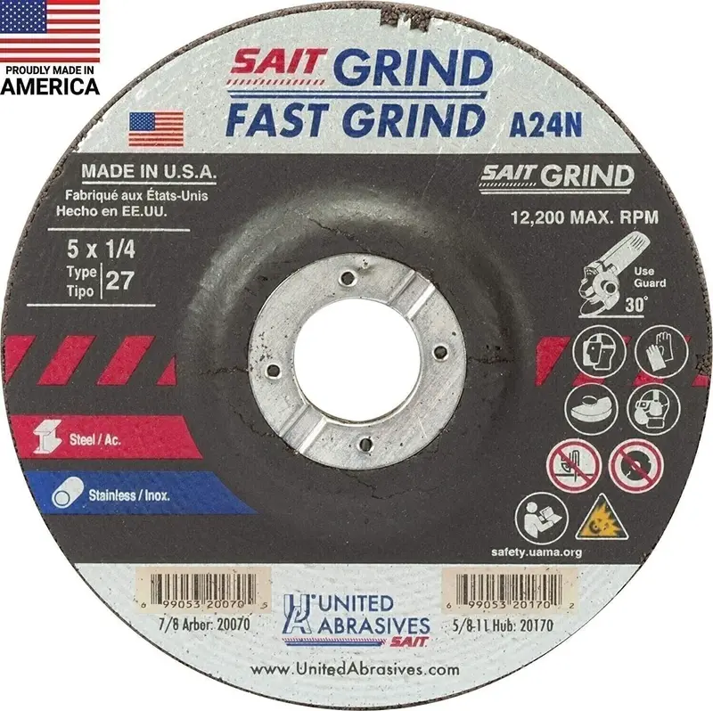 United Abrasives-Sait 5-Inch A24N Fast-Grinding Type 27 Depressed-Center Wheel (5" × 1/4" × 7/8") 1